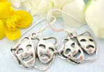 Sterling silver earrings decor with human facial mask pattern, fish hook back to fit