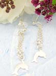 Sterling silver stud earrings with mini chain loop holding a dolphin pattern on bottom