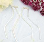 Sterling silver earrings (ear thread) with mini chain holding a rounded double wave strip on each side