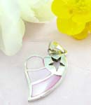 925 Sterling silver heart pendant with star pattern and pinky seashell decor 