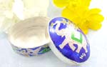 Sterling silver pill box with elephant holding leafs