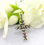 Mini red garnet forming cross pattern design with 925 sterling silver pendant
