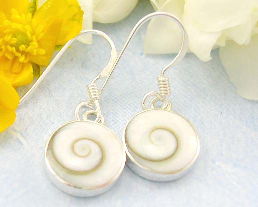 Shopping cute earrings rounded white stone embedded sterling silver earrings with spiral pattern decor    