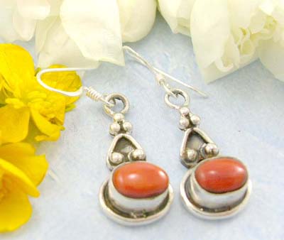 Body discount jewelry shopping sterling silver fish hook earrings in HU LU pattern design with pinkish imitation stone embedded      