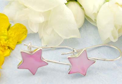 Silver jewelry catalog shopping online sterling silver in star shaped with pinky mother-of-pearl embedded, fish hook back to fit 