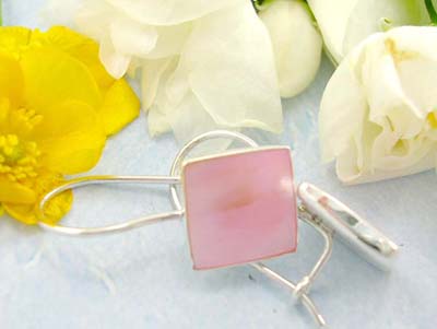 Shopping seashell jewelry store square-shaped pinky mother-of-pearl stone sterling silver earrings with fish hook back 