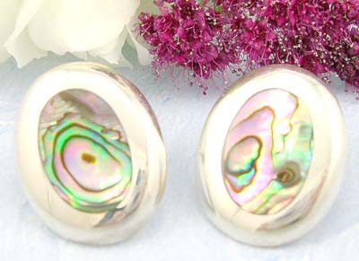 Abalone discount jewelry shopping online round circle shaped sterling silver earrings with Paua shell pattern 