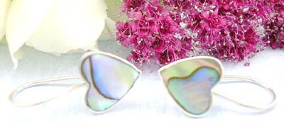 International jewelry manufacturer supply shopping mall sales sterling silver earrings with heart shape and abalone 