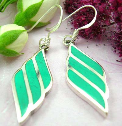 wholesale below wholesale costume jewelry shopping sterling silver earring with fish hook design and diamand shape with green turquoise          