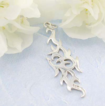 Body catalog jewelry mail order long fire tattoo pattern design in sterling silver pendant   