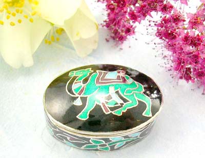 Online custom make jewelry costume fashion sterling silver pill box with Camel and flower decor      