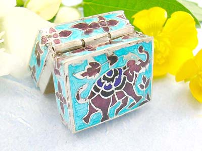 online cute jewelry shopping  rectangular pill box with elephant design in sterling silver      