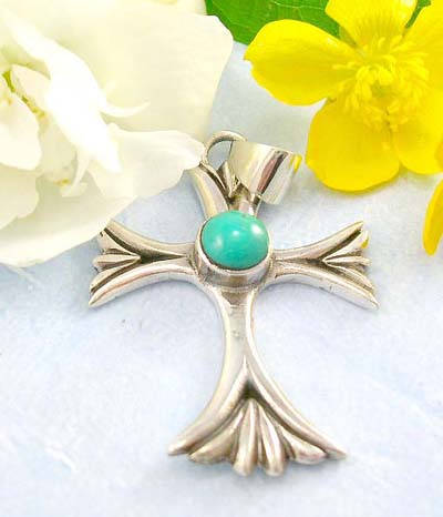 Hip hop catalog shopping online sterling silver cross pendant with turquoise and edge decor   