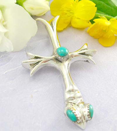Discount hip hop cross pendant cross with a snake head at the bottom decor with turquoise design with 925 sterling silver pendan