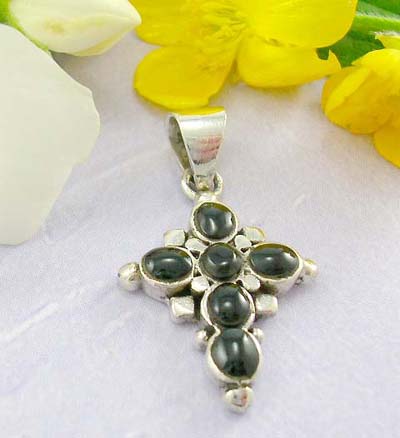 Cheap pendant online shopping mall cross with X shape at the center and black stone design with 925 sterling silver pendant