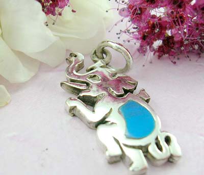 Trendy teen jewelry shopping Sterling silver pendant with elephant and turquoise          